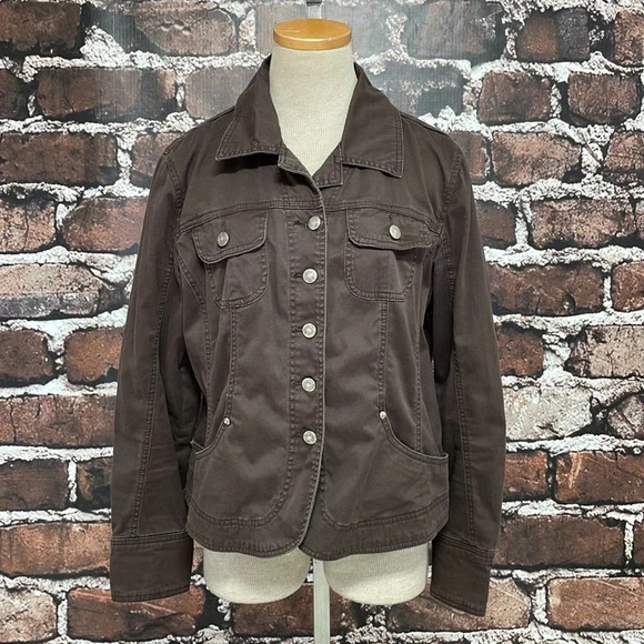 Live a Little Denim Jacket Buttons Brown Size Large L - Picture 7 of 17